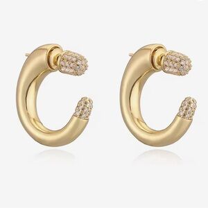 NEW Crystal Front Back Hoop Earrings Gold Clear F26